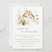 Chic Wild Botanische Waterverf Tortelduifjes bruil Bedankkaart (Voorkant)