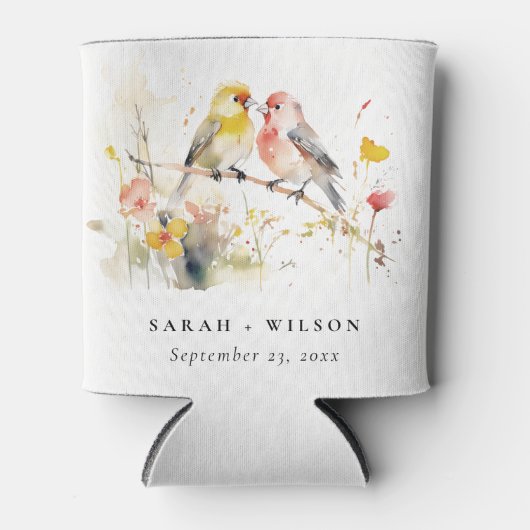 Chic Wild Botanische Waterverf Tortelduifjes bruil Blikjeskoeler (Voorkant)