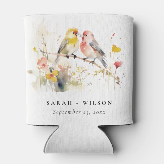 Chic Wild Botanische Waterverf Tortelduifjes bruil Blikjeskoeler (Achterkant)