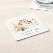 Chic Wild Botanische Waterverf Tortelduifjes bruil Kartonnen Onderzetters (Schuin)