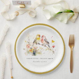Chic Wild Botanische Waterverf Tortelduifjes bruil Papieren Bordje