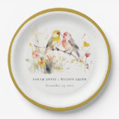 Chic Wild Botanische Waterverf Tortelduifjes bruil Papieren Bordje (Voorkant)