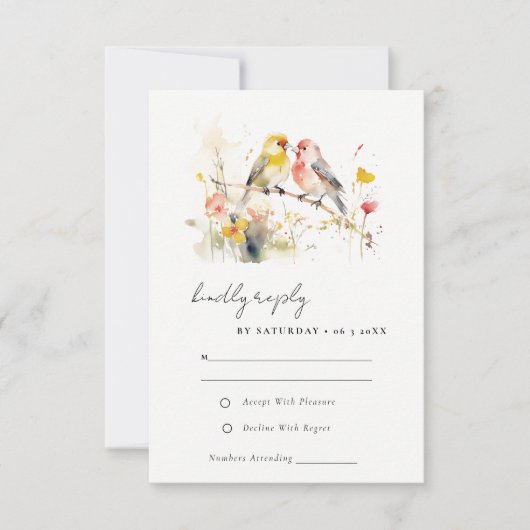 Chic Wild Botanische Waterverf Tortelduifjes bruil RSVP Kaartje (Voorkant)