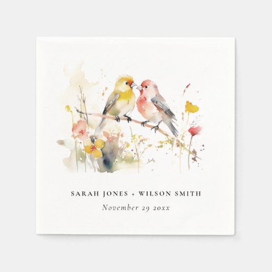 Chic Wild Botanische Waterverf Tortelduifjes bruil Servet (Voorkant)
