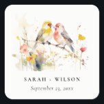 Chic Wild Botanische Waterverf Tortelduifjes bruil Vierkante Sticker<br><div class="desc">Het is zeer eenvoudig aan te passen,  met uw persoonlijke gegevens. Als u een ander passend product of aanpassing nodig hebt,  vriendelijk bericht via Zazzle.</div>