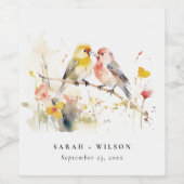 Chic Wild Botanische Waterverf Tortelduifjes bruil Wijn Etiket (Enkel label)