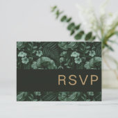 Chic Wild Flower Green Wedding RSVP Kaart (Staand voorkant)