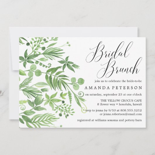 Chic wild meadow watercolo bruiloft Bridal Brunch Kaart (Voorkant)
