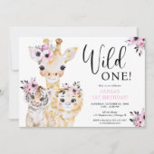 Chic Wild One safari meisjes 1e verjaardagsfeestje Kaart