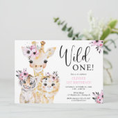 Chic Wild One safari meisjes 1e verjaardagsfeestje Kaart
