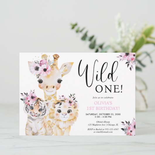 Chic Wild One safari meisjes 1e verjaardagsfeestje Kaart (Staand voorkant)