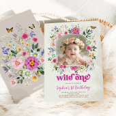 Chic Wild One Spring Wildflower 1e verjaardag foto Kaart