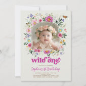 Chic Wild One Spring Wildflower 1e verjaardag foto Kaart (Voorkant)