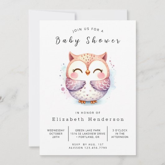 Chic Wild Owl Baby shower Kaart (Voorkant)