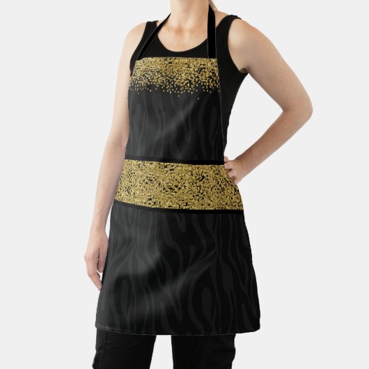 Chic Wild Zebra Pattern Gold Glitter-Kijk Confetti Schort (Insitu)