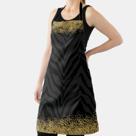 Chic Wild Zebra Pattern Gold Glitter-Kijk Confetti Schort