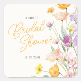 Chic Wilde Bloem Script Bruiloft Feest Vierkante Sticker