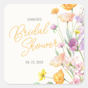 Chic Wilde Bloem Script Bruiloft Feest Vierkante Sticker