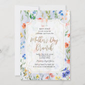 Chic Wildflower Blauwe Wijn Moederdag Brunch Kaart (Voorkant)