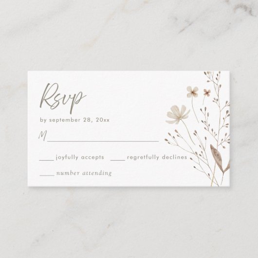 Chic Wildflower Boho Flower Wedding RSVP | Informatiekaartje (Voorkant)