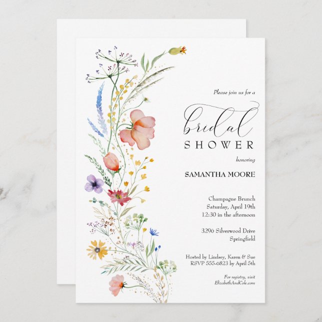 Chic Wildflower Bridal Shower Invitations (Voorkant / Achterkant)