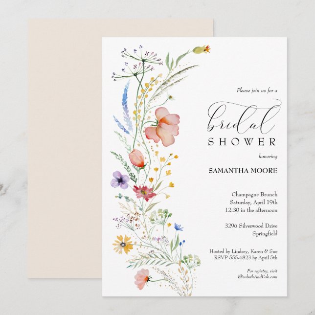 Chic Wildflower Bridal Shower Invitations (Voorkant / Achterkant)