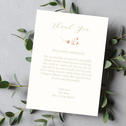 Chic Wildflower Flat Wedding Bedankt Card