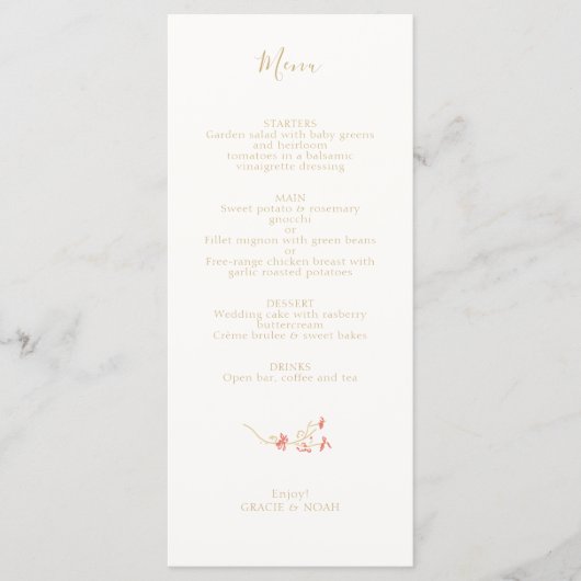 Chic Wildflower Ivoor Kaart Wedding Menu (Voorkant)