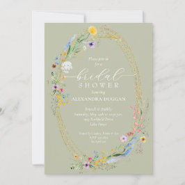 Chic Wildflower Krans Sage Green Vrijgezellenfeest Kaart