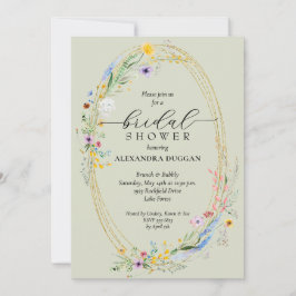 Chic Wildflower Krans Sage Green Vrijgezellenfeest Kaart