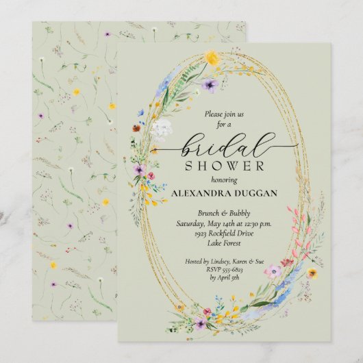 Chic Wildflower Krans Sage Green Vrijgezellenfeest Kaart (Voorkant / Achterkant)