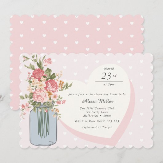 Chic Wildflower Mason Jar Blush Vrijgezellenfeest Kaart (Voorkant / Achterkant)