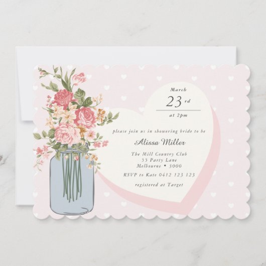 Chic Wildflower Mason Jar Blush Vrijgezellenfeest Kaart (Voorkant)