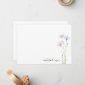 Chic Wildflower Meadow Kalligrafie gepersonaliseer Notitiekaartje (Voorkant / Achterkant in situ)