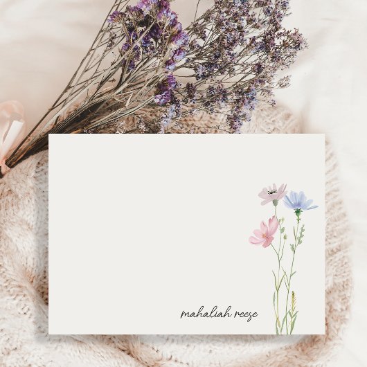Chic Wildflower Meadow Kalligrafie gepersonaliseer Notitiekaartje