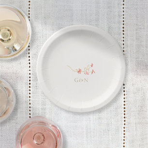 Chic Wildflower paar Initialen bruiloft Papieren Bordje