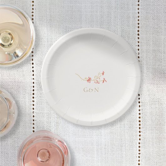 Chic Wildflower paar Initialen bruiloft Papieren Bordje