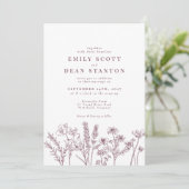Chic Wildflower Plum Burgundy Wedding Kaart (Staand voorkant)