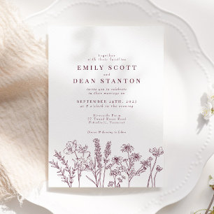 Chic Wildflower Plum Burgundy Wedding Kaart