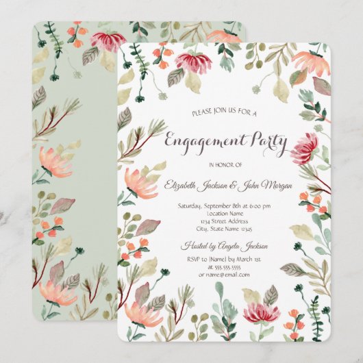 Chic Wildflower Verloving Kaart (Voorkant / Achterkant)