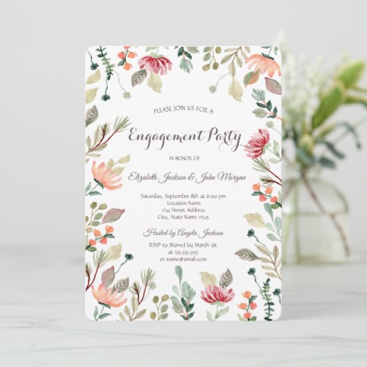 Chic Wildflower Verloving Kaart (Staand voorkant)