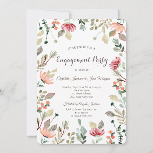 Chic Wildflower Verloving Kaart (Voorkant)