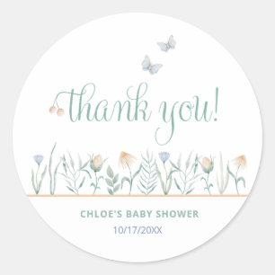 Chic Wildflower Vlinder Baby Shower Bedankt Ronde Sticker