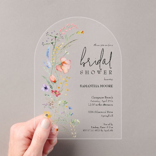 Chic Wildflower Vrijgezellenfeest Arch-Top Acryl Uitnodigingen (Insitu (Draagbaar))