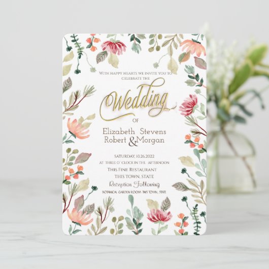 Chic Wildflower Wedding Kaart (Staand voorkant)