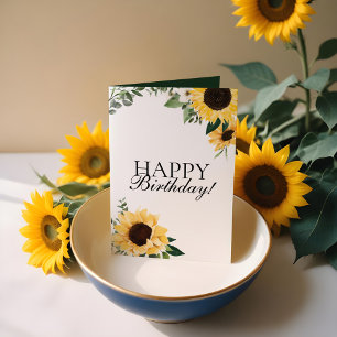 Chic Wildflower Yellow Sunflower Happy Birthday Kaart