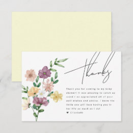 Chic Wildflowers Baby shower Floral Dank u kaart
