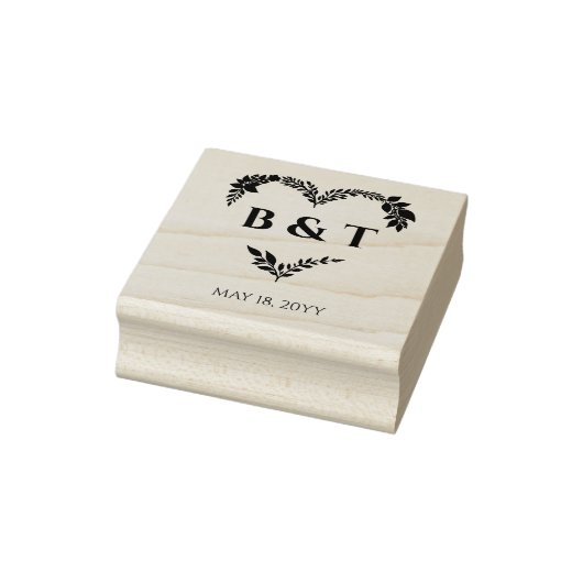 Chic Wildflowers & Branches Heart Shape Initials Rubberstempel (Stempel)