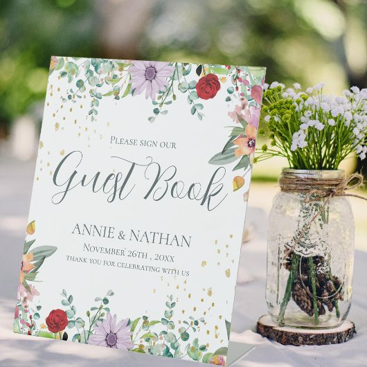 Chic Wildflowers Gastboek Trouwdag Bloemen Reclamebord Met Voetstuk