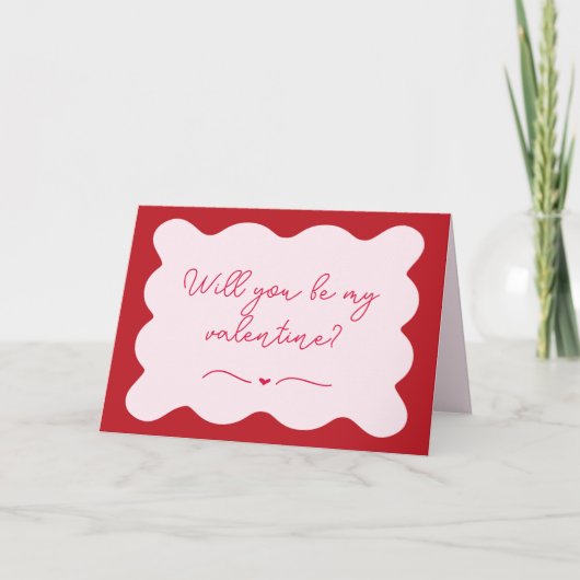 Chic "Will You Be My Valentijn" trendy roze en roo Kaart (Voorkant)